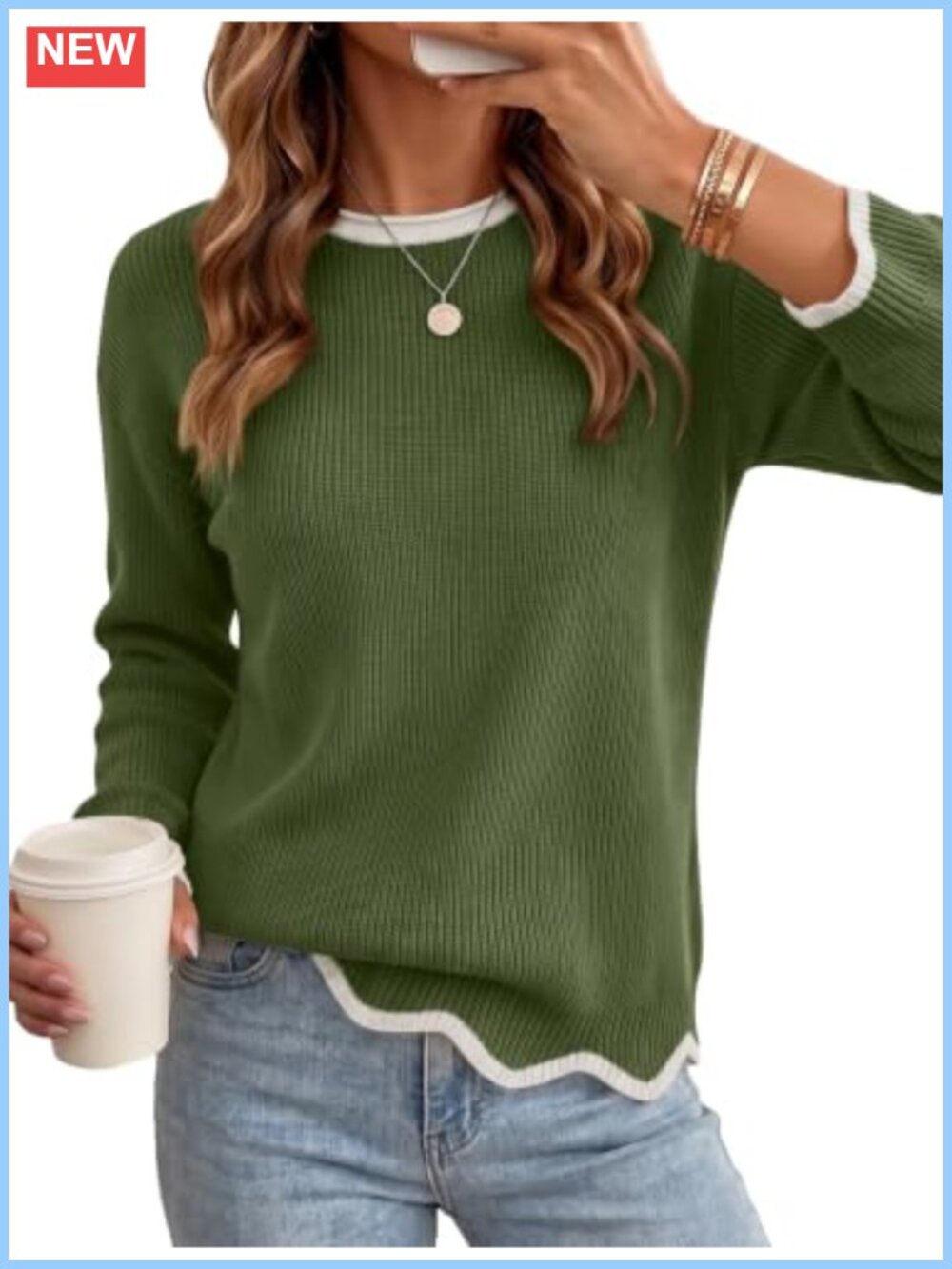 RICHSTORY Women's Casual Crewneck Long Sleeve Knit Pullover Sweater
